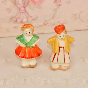 Vintage Mini Japan Girl and Boy Salt and Pepper Shakers, Boho