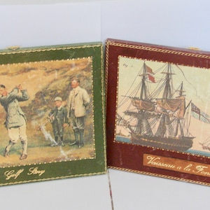 Vintage Florence Italy, Leather Wall Hangings Golf and Nautical Clipper Ships Library Gift, Fausto Corauri Prints