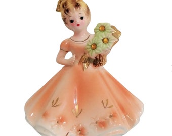 Vintage Josef Originals Happy Birthday November Girl Music Box Figurine Topaz