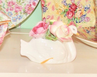 Vintage Bone China Flowers Swan, Made in England