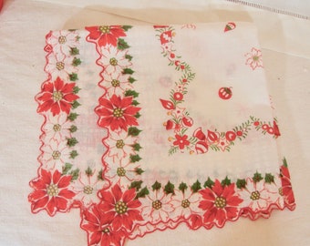 Pañuelo navideño de Poinsettia Vintage Rojo y Verde con Fancy Edge