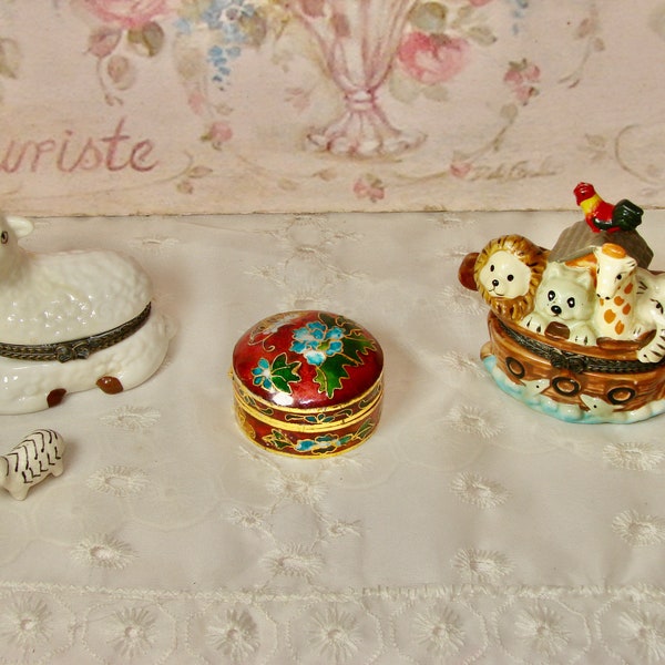 Choice: Vintage Ceramic Hinged Trinket, Pill Boxes, Sheep, Cloisonne, Noah's Arc