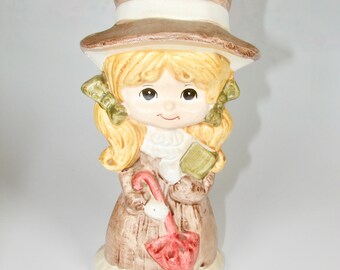 Vintage Japan Blonde Hair Girl with Umbrella Piggy Coin Bank, Holly Hobbie