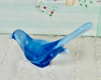 Vintage Fenton Cobalt Opalescent Glass Long Tail Bluebird of Happiness