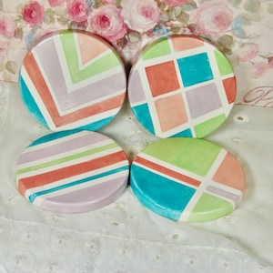 Fun and Funky Boho Geometric Designs Pastel Ceramic Coasters