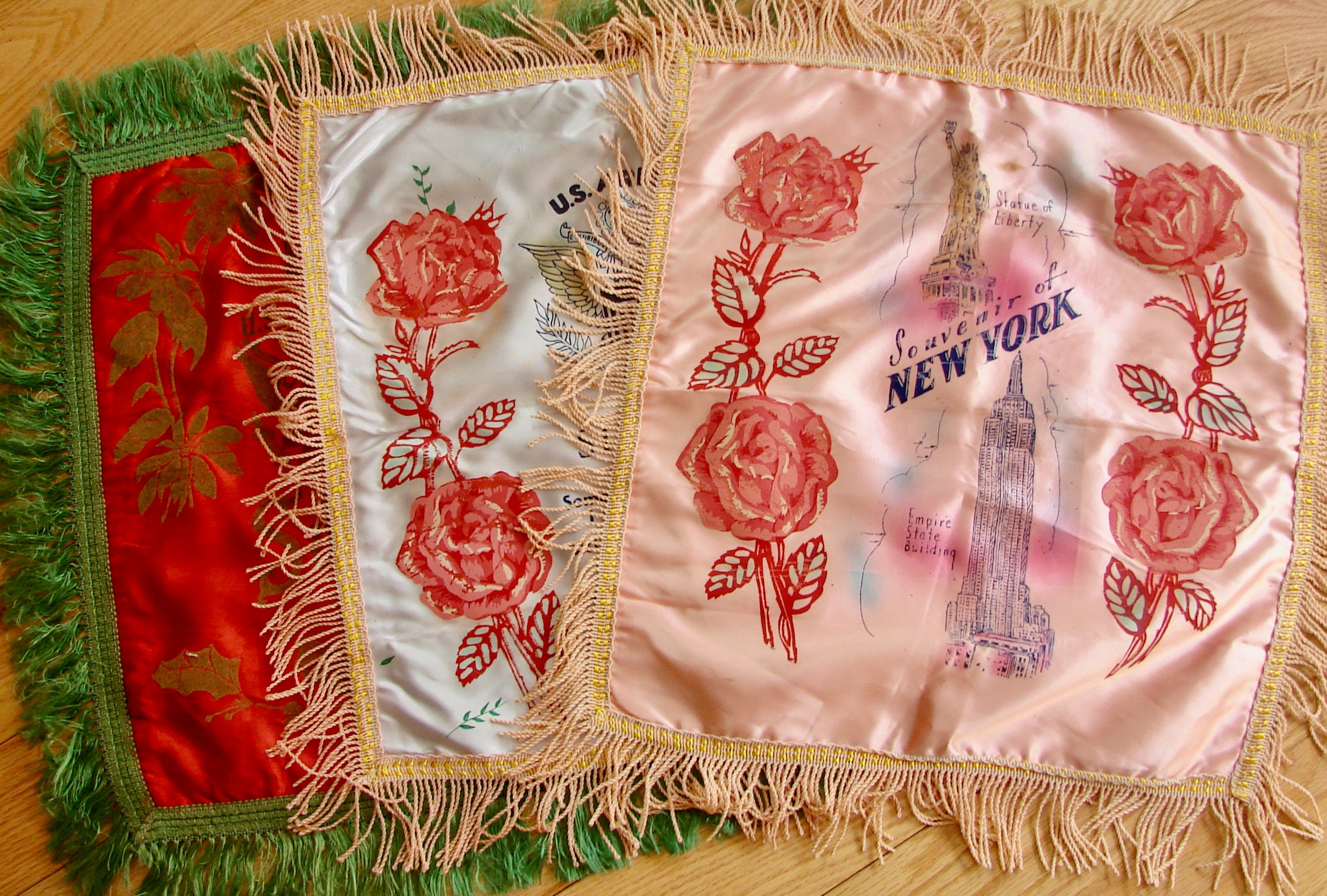 World War II 1940s Silk, Army Souvenir Pillow Covers, Sister