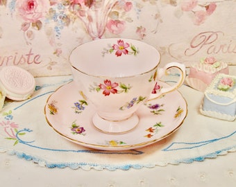 Vintage Pink Fine Bone China Tuscany Floral Tea Cup, Made in England