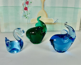 Hand Blown Vintage Glass Swan and Elephants, Your Choice