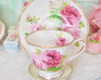 Vintage, American Beauty, Fine Bone China Teacup with Roses, Made in England