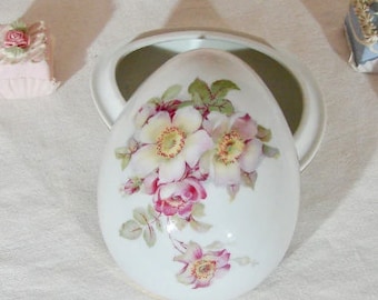 Vintage Gerard Porzellan, German Porcelain Cherry Blossom Egg Shaped Trinket Box, Candy Dish