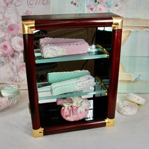 Beautiful Wood with Glass Mirror and Shelves Tiny Treasures, Knick Knack Shelf for Miniatures