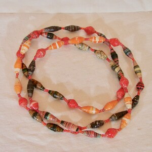 Hand Made in Uganda, Orange, Yellow, Brown Long Paper Necklace, Boho, Jewelry Accessory