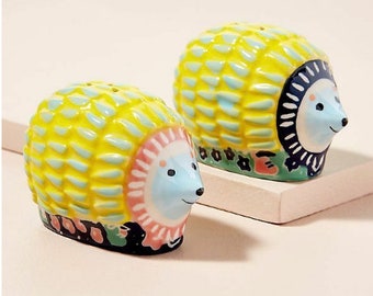 Anthropologie Salt Pepper SISI "Hedgehog" Shakers Set Hand-painted, FREE SHIPPING