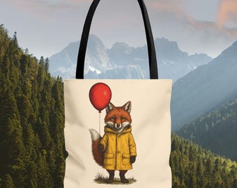 Fox with Balloon Tote Bag, Animal Lover Reusable Shopping Bag