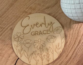 Personalized Wooden Wildflower Baby Name Sign | Birth Announcement Plaque | Engraved Newborn Keepsake Gift