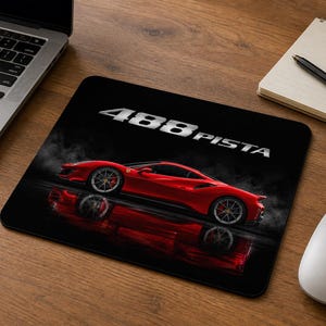 488 Pista Red Sports Car Mouse Pad | Race Car Desk Mat