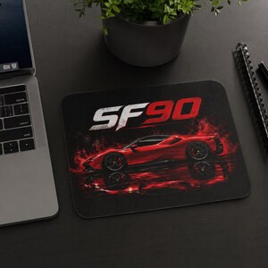 SF90 Sports Car Mouse Pad, Red Racing Desk Mat, Automotive Office Accessory