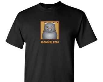 Scottish Fold Cat Cartoon Heart T-Shirt Tee - Men's, Women's Ladies, Short, Long Sleeve, Youth Kids