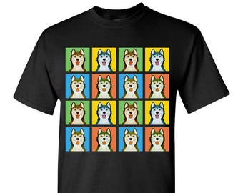 Siberian Husky Cartoon Pop-Art T-Shirt Tee - Men's, Women's Ladies, Short, Long Sleeve, Youth Kids