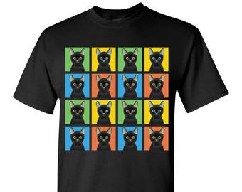 Bombay / Black Cat Cartoon Pop-Art T-Shirt Tee - Men's, Women's Ladies, Short, Long Sleeve, Youth Kids