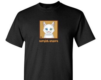 Turkish Angora Cat Cartoon Heart T-Shirt Tee - Men's, Women's Ladies, Short, Long Sleeve, Youth Kids