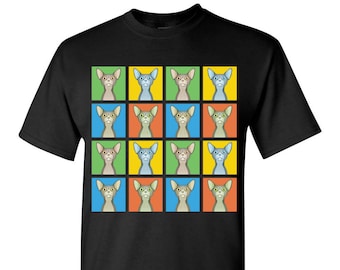 Sphynx Cat Cartoon Pop-Art T-Shirt Tee (Bi-color) - Men's, Women's Ladies, Short, Long Sleeve, Youth Kids