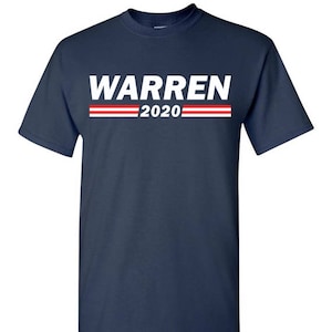 Warren 2020 T-Shirt Tee - Elizabeth Warren - Men&#39;s, Women&#39;s Ladies, Short, Long Sleeve, Youth Kids (Campaign Logo Flag Stripes)
