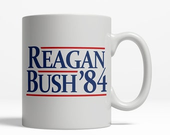 White Ceramic Coffee Tea Cup 11oz mug Reagan Bush 1984 