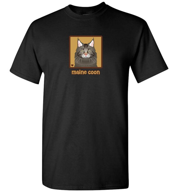 Maine Coon Cat Cartoon T-Shirt Tee Men Women Youth Tank Short Long Dark Tabby