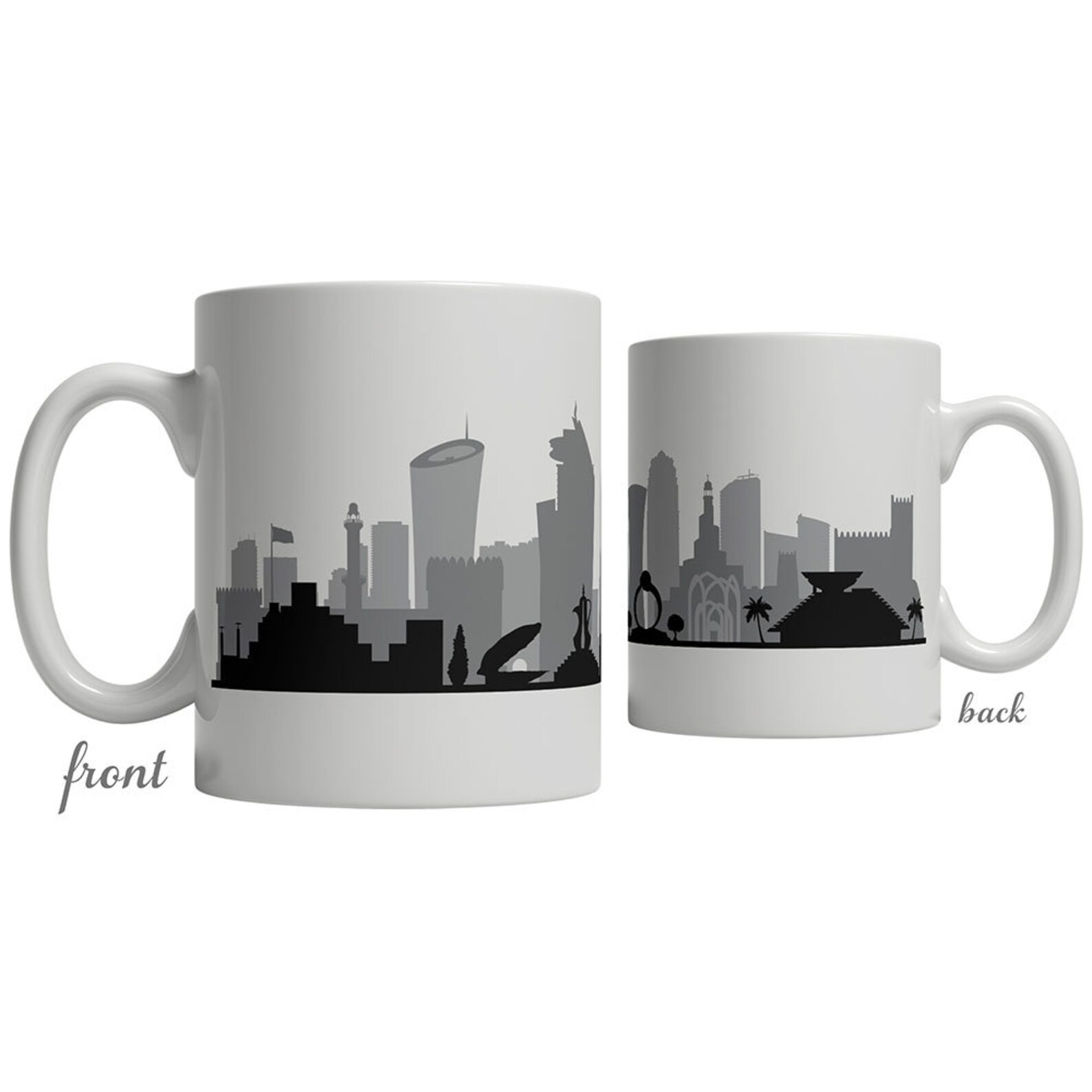Doha Qatar Skyline Mug Personalized Custom Text Ceramic Etsy