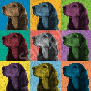Coonhound Vintage-Style Pop-Art T-Shirt Tee - Men&#39;s, Women&#39;s Ladies, Short, Long Sleeve, Youth Kids - Black & Tan