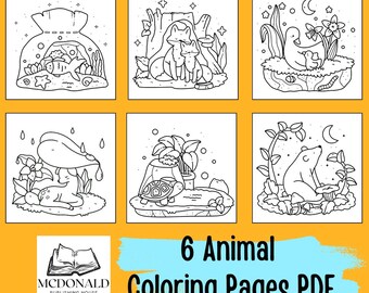 6 Animal Coloring Pages: Nature's Playground (PDF Digital Download)