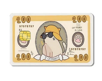 Cat Money Credit Card Skin, 4 pack/set, Debit Card Universal Cover, Custom Card Skin, Card Protector, For Key cards, ID Cards, Bank Cards