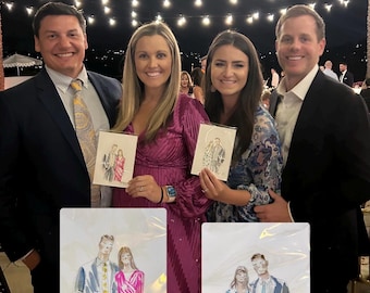 Wedding Guest favors, Keepsake Painting portraits in watercolor illustration, sketches.