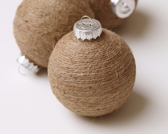 Adorno navideño, cordel de yute, estilo shabby chic, natural, para rellenar cuencos, plateado, juego de 3, rústico, irrompible, festivos, para colocar en estantes.