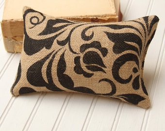 Tope de puerta de arpillera, hoja de damasco negro, alfiletero, pisapapeles, tope de puerta de tela, relleno para cuencos, sujetalibros, estilo shabby chic, estilo campestre francés, estilo rústico