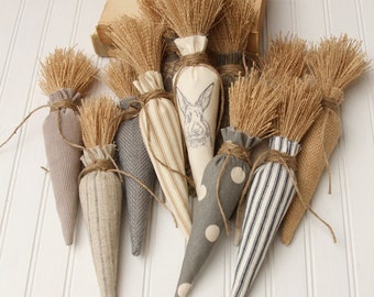 Zanahorias, tela, granja, decoración de bandejas escalonadas, rellenos para cuencos o cestas de masa, decoración de Pascua, rústico, algodón tejido.