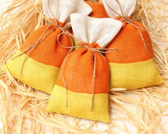 Bolsas de regalo de arpillera, maíz dulce, juego de 4, Halloween, bolsa de dulces, Acción de Gracias, estilo rústico, naranja, embalaje, truco o trato, dulces, tamaño mediano