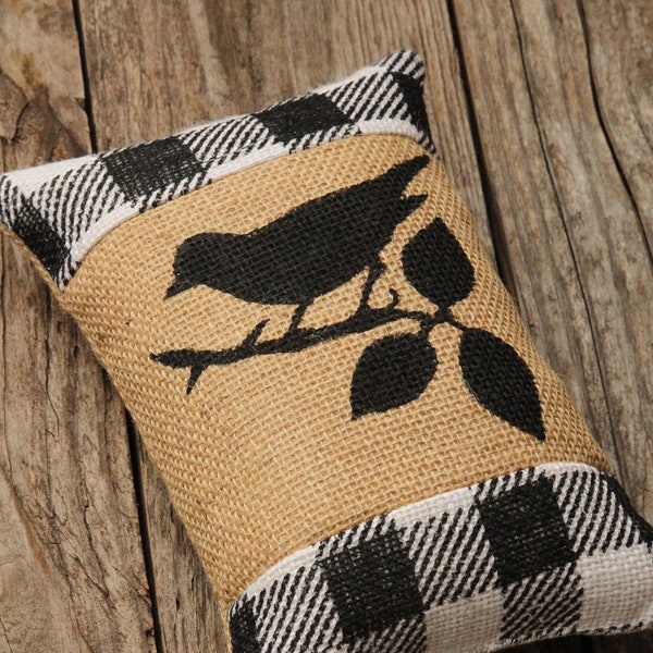 Bird on a Branch, Burlap Doorstop, Feed Sack, Buffalo Check, Pincushion, Fabric, Shelf Sitter, Bookend, Door Stop, Animal, Birds, Farmhouse.