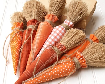 Zanahorias, tela, granja, decoración de bandejas escalonadas, rellenos para cuencos o cestas de masa, decoración de Pascua, rústico, algodón tejido.