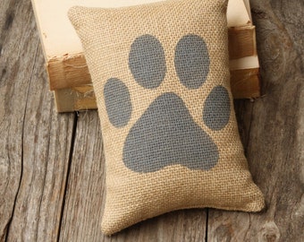 Burlap Doorstop, Paw Print, Gray & Natural, Pincushion, Paper Weight, Shelf Sitter, Bowl Filler, Bookend, Fabric Doorstop, Farmhouse, Pets.