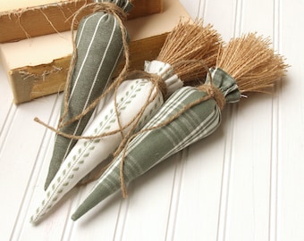 Zanahorias, Tela, Estilo rústico, Decoración para bandeja escalonada, Lona de algodón, Verde, Juego de 3, Rellenos para cuencos o cestas de masa, Decoración de Pascua, Rústico, Tela