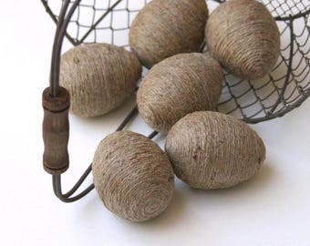 Huevos de cordel de yute, media docena, cordel natural, rellenos para cuencos o cestas, decoración de primavera, decoración de Pascua, decoración para bandejas escalonadas, estilo campestre francés, estilo rústico