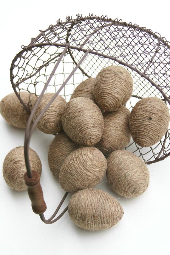 Jute Twine Eggs, One Dozen, In Natural Twine, Bowl or Basket Fillers, Spring Decoration, Easter Decor, Kitchen, Farmhouse, Tiered Tray Decor