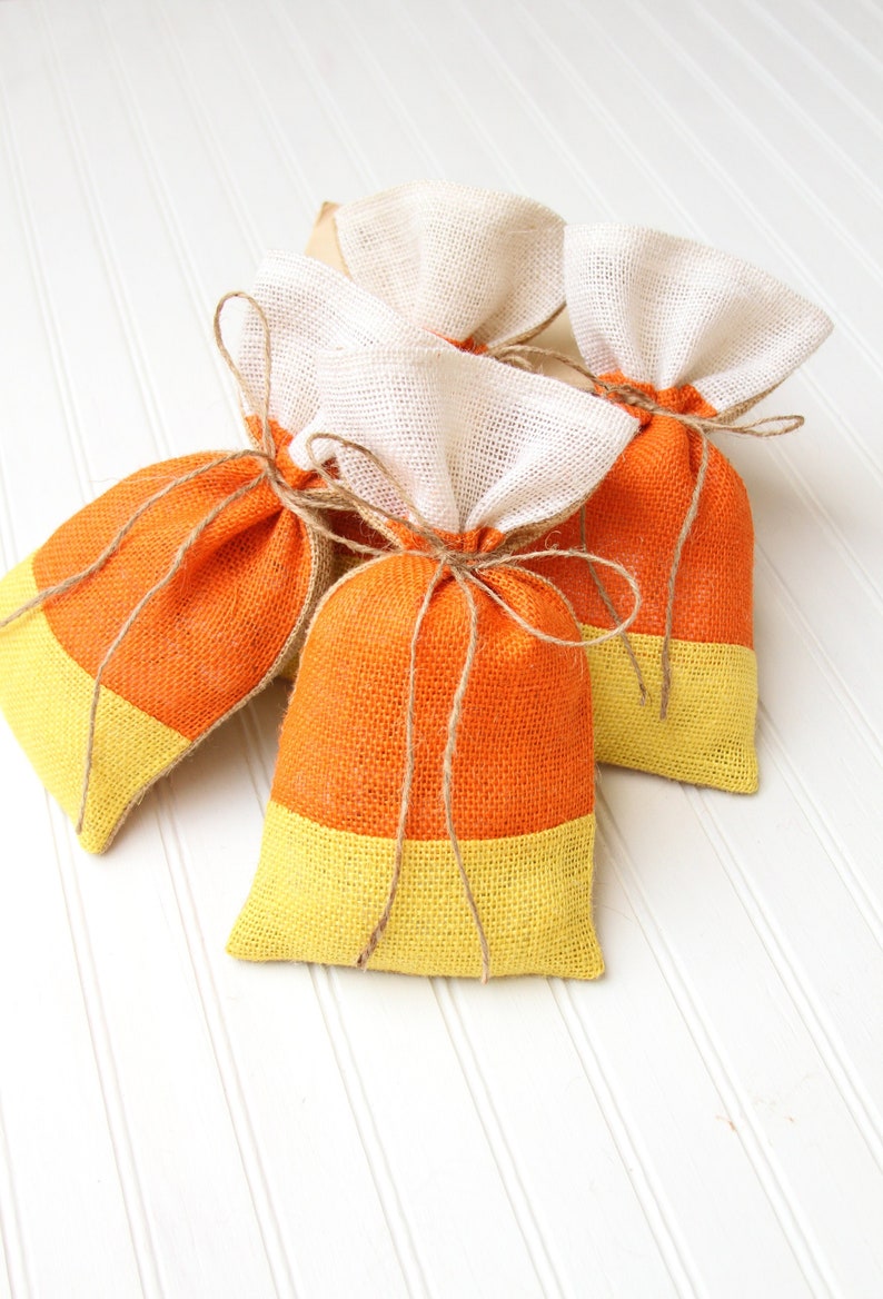 Burlap Gift Bags, Candy Corn, Set of 4, Halloween, Treat Bag ...