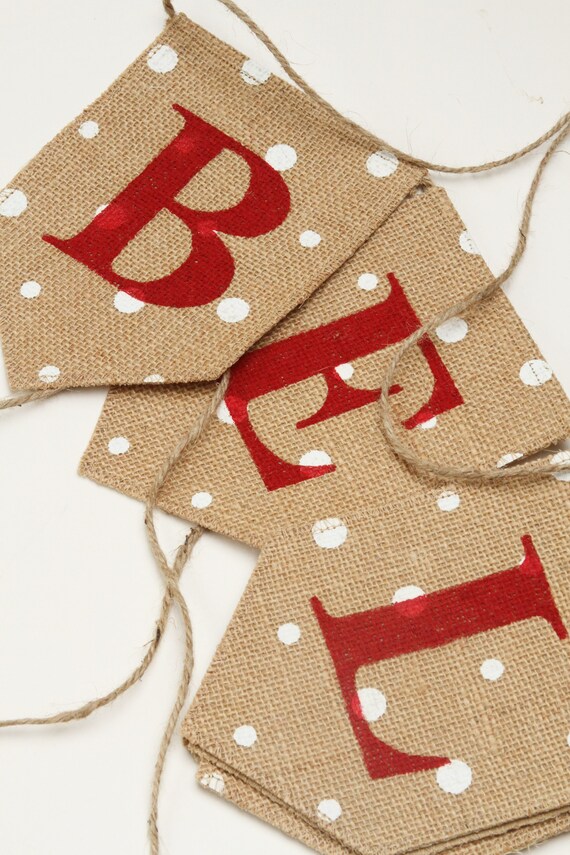 Farmhouse Set of Four Red /& Natural Jingle Bell Tie On Baked Goods Shabby Chic Christmas Wrapping Packaging Believe Burlap Gift Bags
