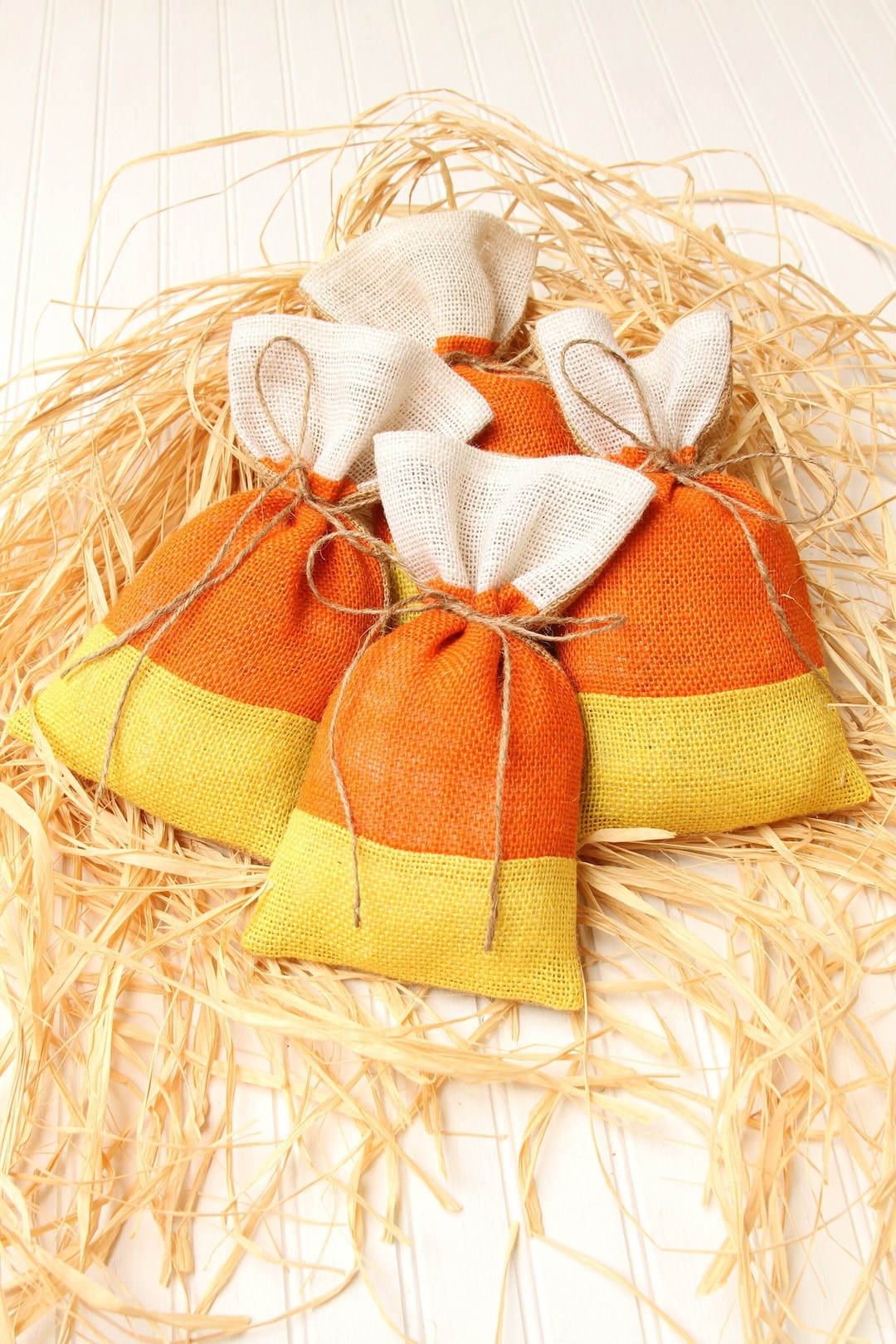 Burlap Gift Bags, Candy Corn, Set of 4, Halloween, Treat Bag ...