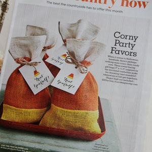 Burlap Gift bags, Halloween, Candy Corn, Thanksgiving, Farmhouse, Set of FOUR, As seen in Country Living October 2014 Treat Bags, Orange. image 5
