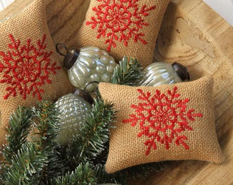 Christmas Bowl Fillers, Snowflakes, Tiered Tray Decor, Dough Bowl Fillers, Burlap, Red, Pillow Tucks, Farmhouse.