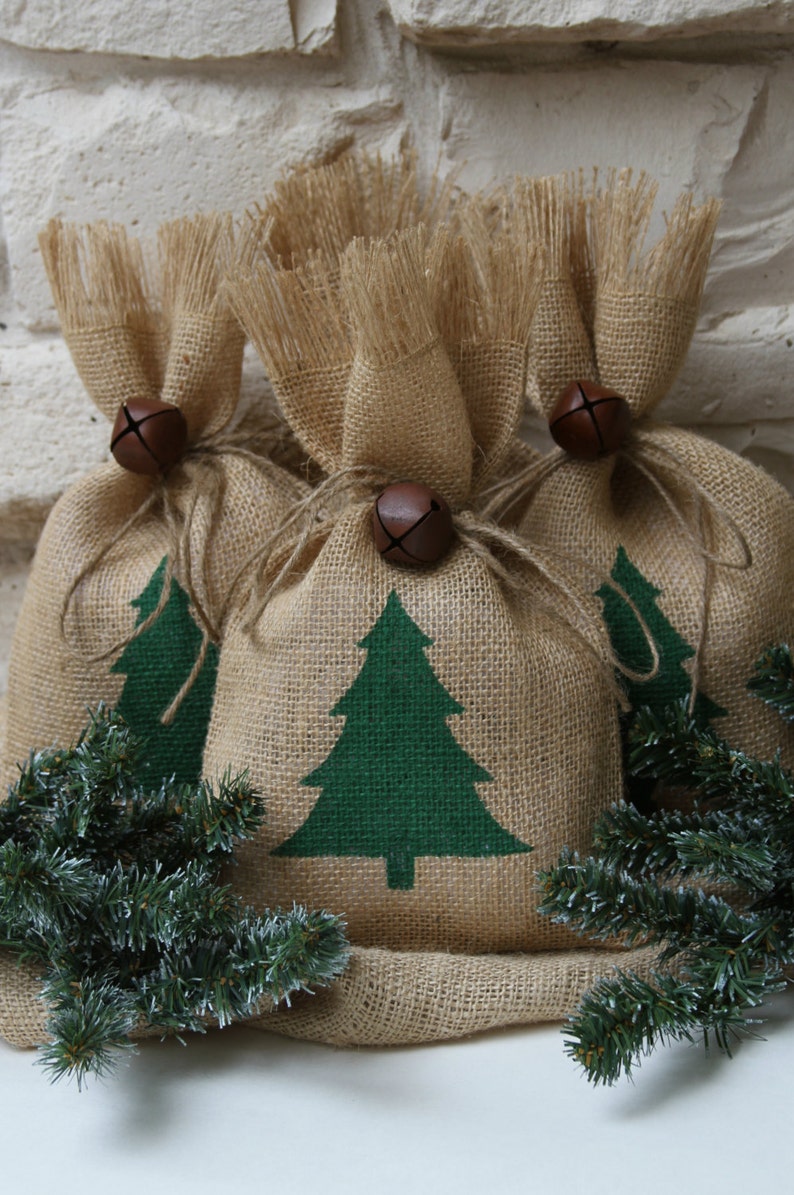 Burlap Gift Bags Christmas Tree Shabby Chic Christmas Etsy